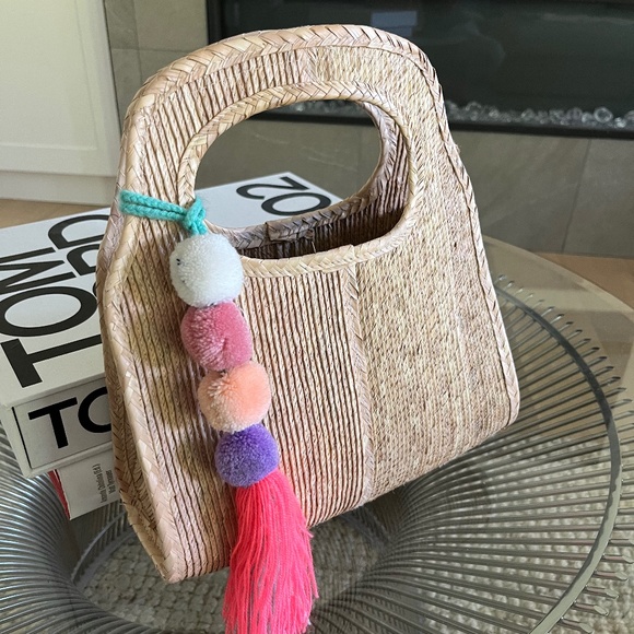 Handbags - Summer purse with pom-poms